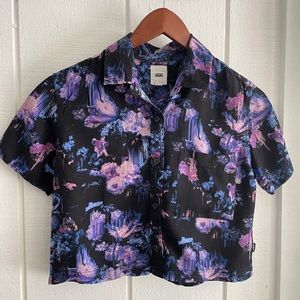 VANS Cropped Short Sleeve Floral Button Down Extra Small